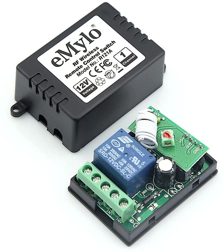 etc. eMylo télécommande interrupteur sans fil 12V Commutateur de relais RF à commutation de relais RF de module à 12 canaux avec émetteur 433MHz avec 1 récepteur pour fenêtre porte de garage 
